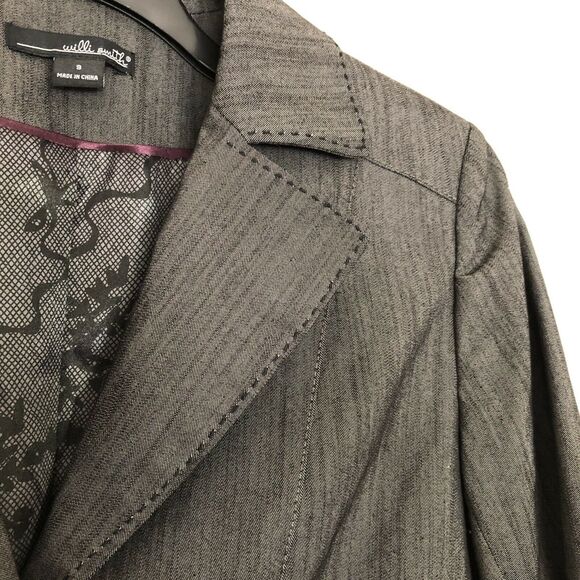 Willi Smith Gray 3 Button Blazer - Size Small - Fully Lined - Contrast Stitching - Picture 2 of 7